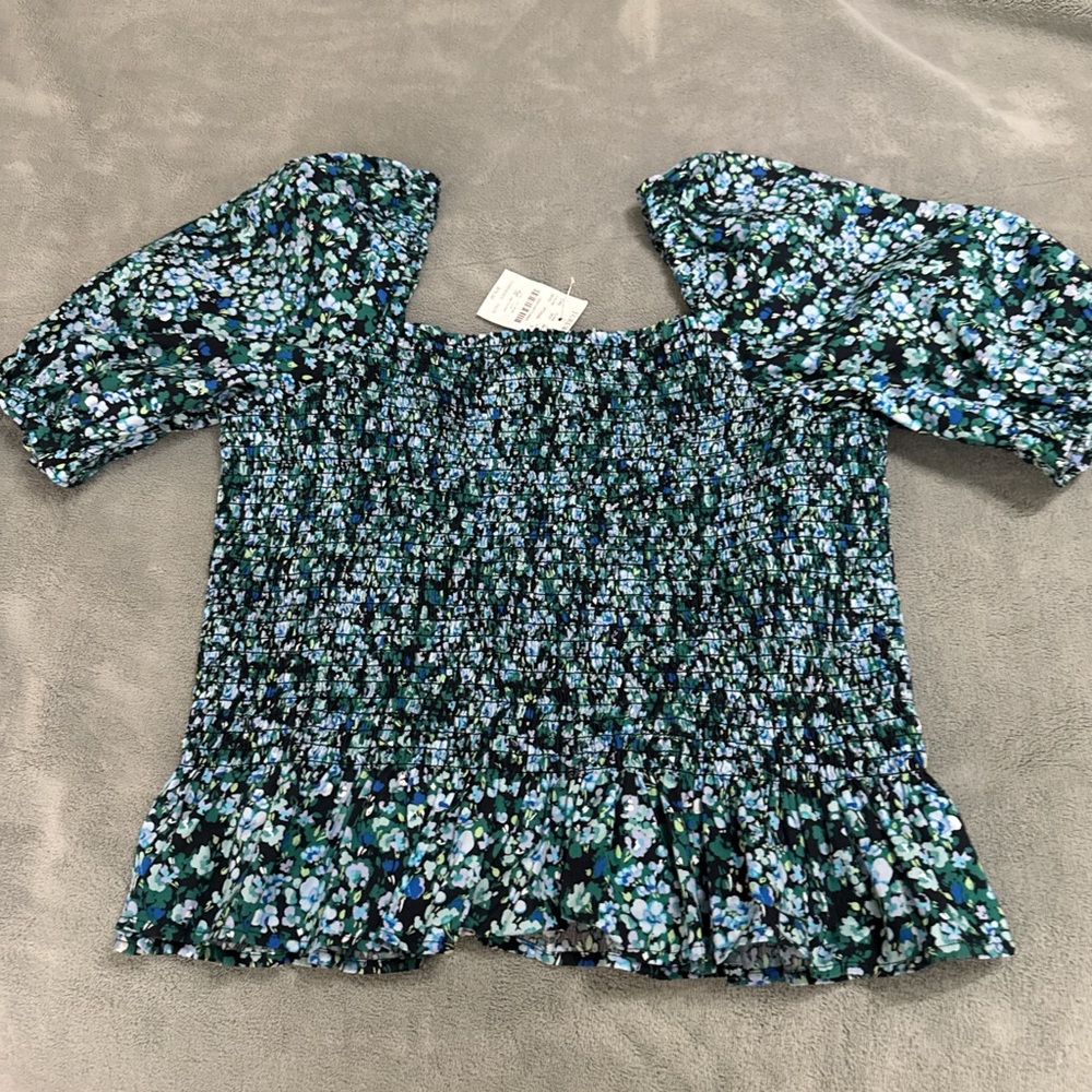 J. Crew Multicolor Floral Smocked Blouse